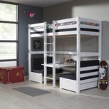 hoogslaper-stapelbed FINLEY wit met zwarte kussens 90x200cm hoogslaper-stapelbed FINLEY wit met zwarte kussens 90x200cm