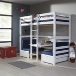 hoogslaper-stapelbed FINLEY wit met blauwe kussens 90x200cm hoogslaper-stapelbed FINLEY wit met blauwe kussens 90x200cm